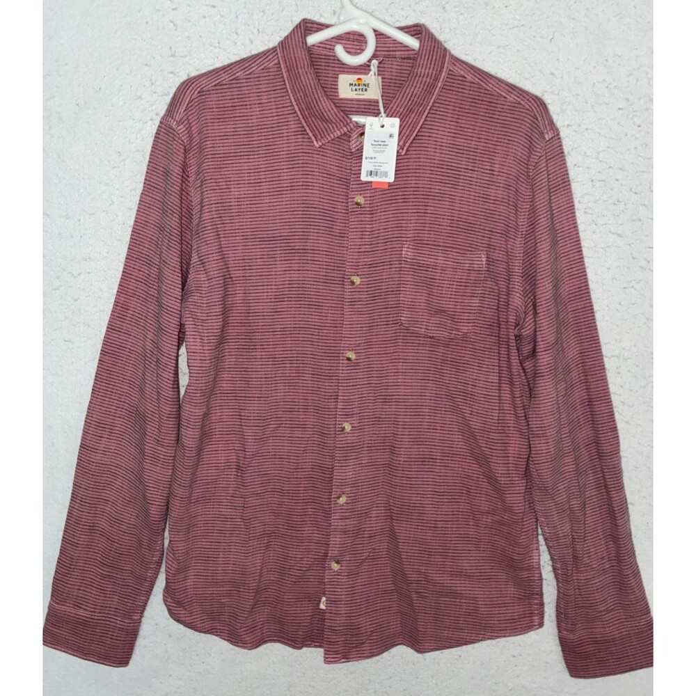 Marine Layer Polo Shirt Mens Sz M Lilas Stripe Cotton Classic Stretch Selvage